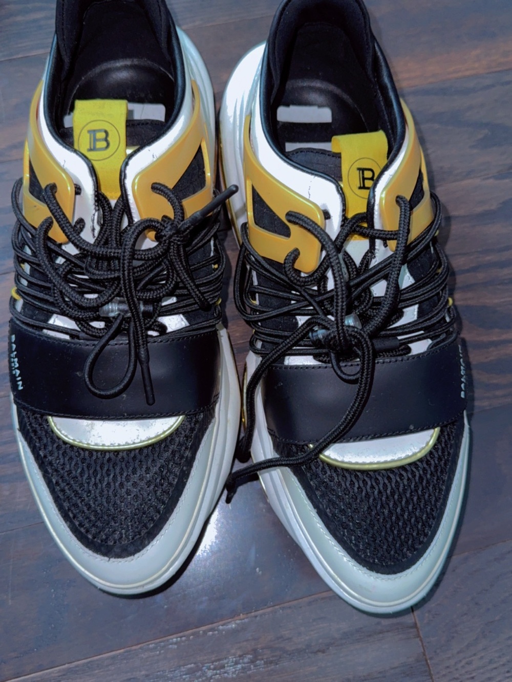 Balmain Black White Yellow Men's Designer Sneakers